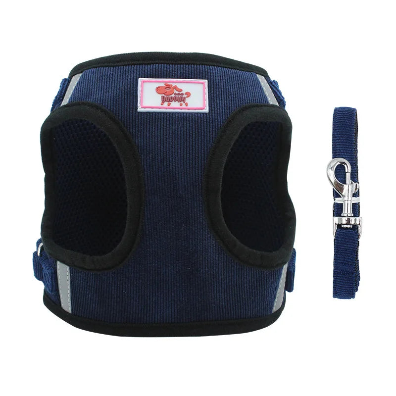 Ensemble gilet et laisse réfléchissants pour chien, coupe-vent, en velours côtelé, sangle de poitrine réglable, harnais en maille respirante pour chiens