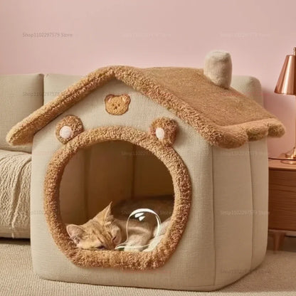 Nid pour chat quatre saisons, doux et chaud, niche pour chien, coussin amovible, confortable, pour l'intérieur et l'extérieur, 2025