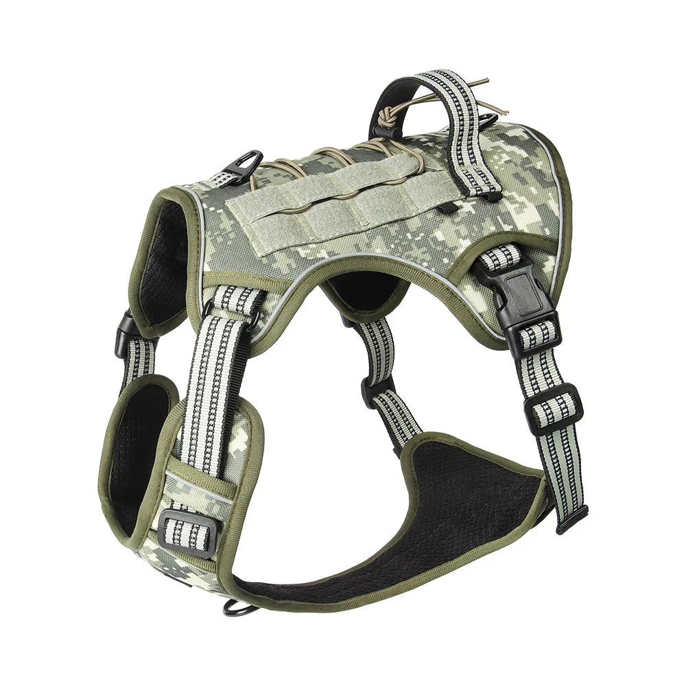 Harnais réfléchissant pour chien, entraînement tactique, anti-traction, gilet pour chien de taille moyenne et grande, laisse de sécurité réglable, harnais militaire pour animaux de compagnie