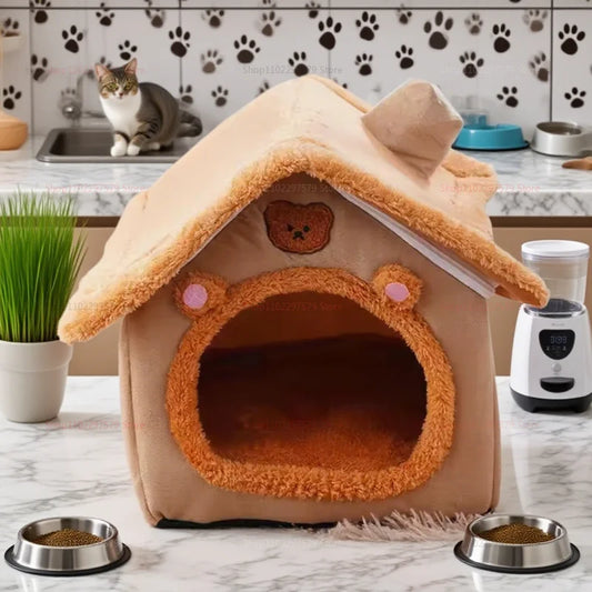 Nid pour chat quatre saisons, doux et chaud, niche pour chien, coussin amovible, confortable, pour l'intérieur et l'extérieur, 2025