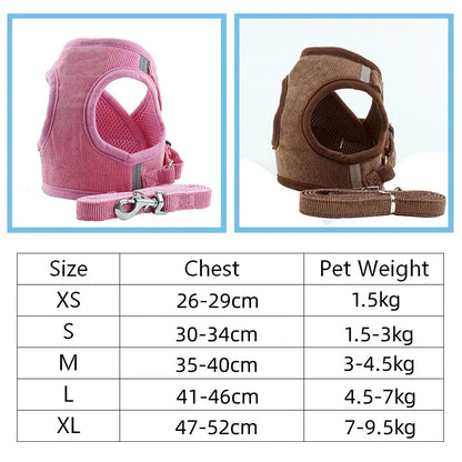 Ensemble gilet et laisse réfléchissants pour chien, coupe-vent, en velours côtelé, sangle de poitrine réglable, harnais en maille respirante pour chiens