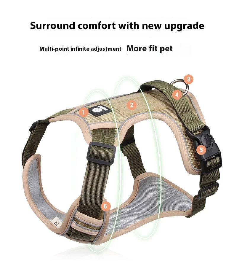 Harnais réfléchissant réglable pour chien de taille moyenne et grande, gilet d'entraînement en tissu Oxford militaire pour promener le chien, confortable et durable
