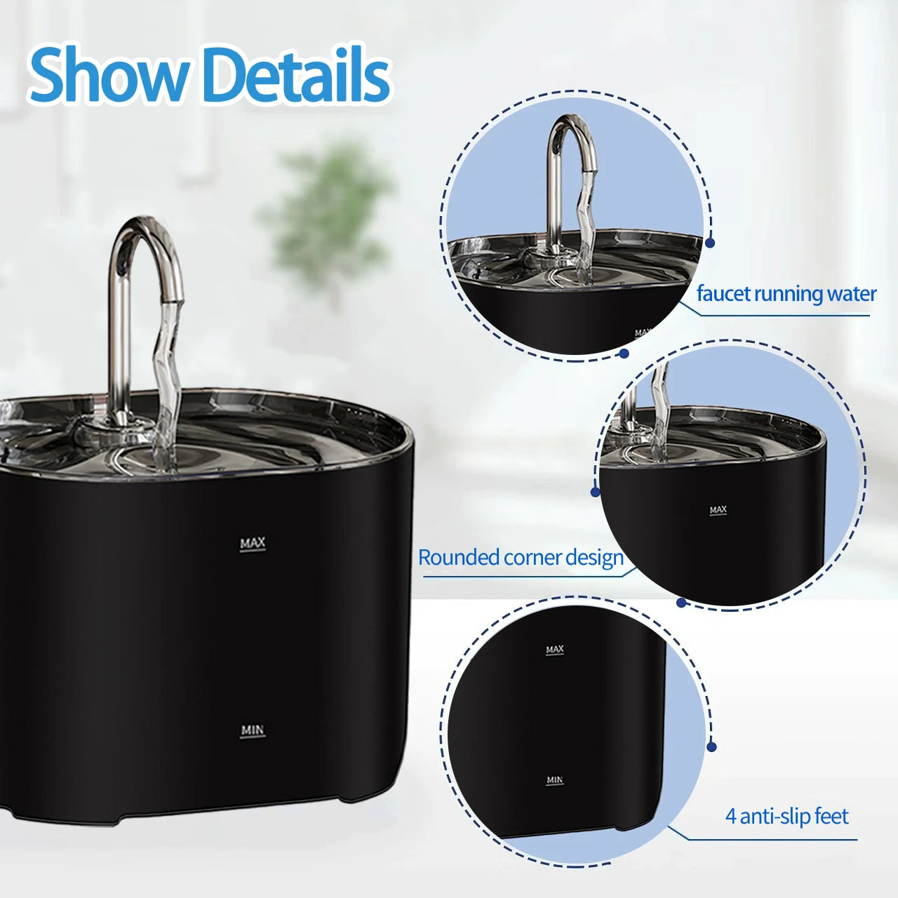 Fontaine à eau pour chat, fontaine à eau pour animaux de compagnie pour chats à l'intérieur, 1 filtre, pompe ultra-silencieuse, fontaine à eau pour chien et animal de compagnie de 2,2 L/73 oz