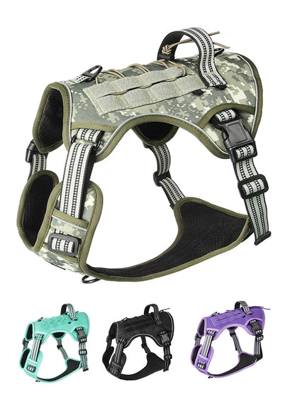 Harnais réfléchissant pour chien, entraînement tactique, anti-traction, gilet pour chien de taille moyenne et grande, laisse de sécurité réglable, harnais militaire pour animaux de compagnie