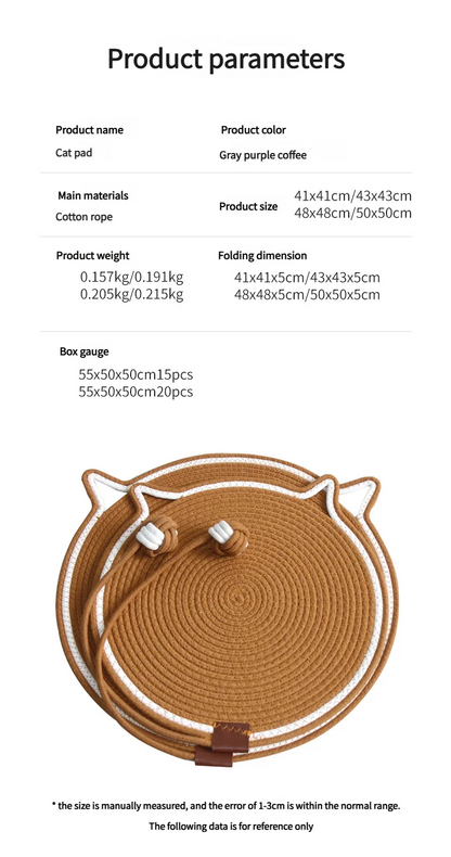 Nid pour chat tissé en pain cuit à la vapeur en forme d'oreille de chat, joli coussin pour chat en corde de coton, lit universel quatre saisons pour animaux de compagnie