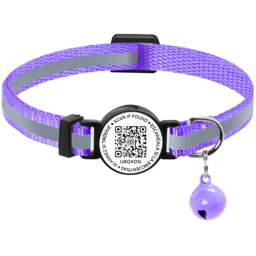 Collier pour chat avec étiquette d'identification à code QR, accessoires pour chiots et chats, colliers réfléchissants pour chatons, étiquette pour chat, libération rapide de sécurité