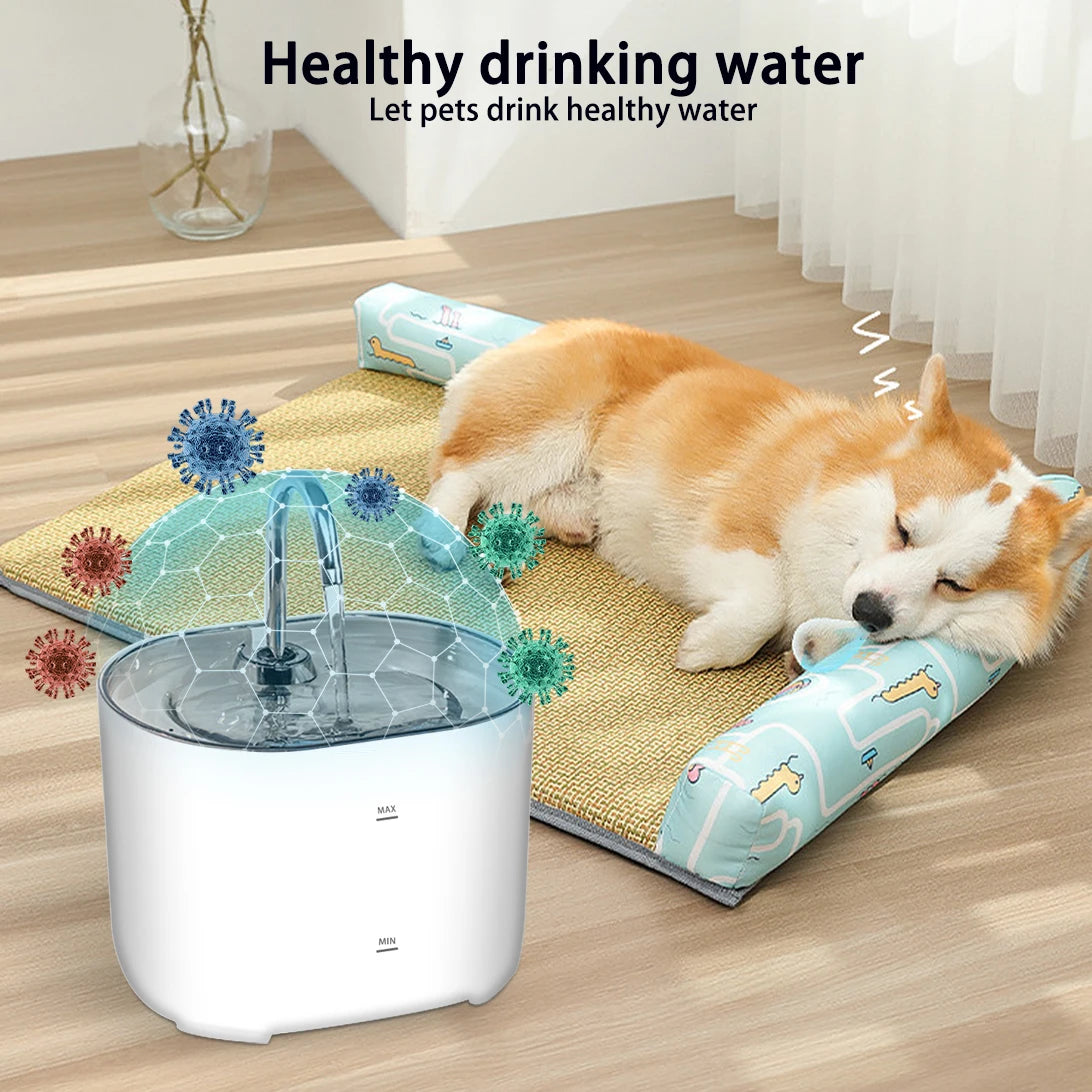 Fontaine à eau pour chat, fontaine à eau pour animaux de compagnie pour chats à l'intérieur, 1 filtre, pompe ultra-silencieuse, fontaine à eau pour chien et animal de compagnie de 2,2 L/73 oz