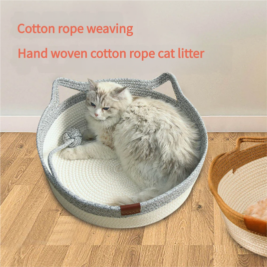 Nid pour chat tissé en pain cuit à la vapeur en forme d'oreille de chat, joli coussin pour chat en corde de coton, lit universel quatre saisons pour animaux de compagnie