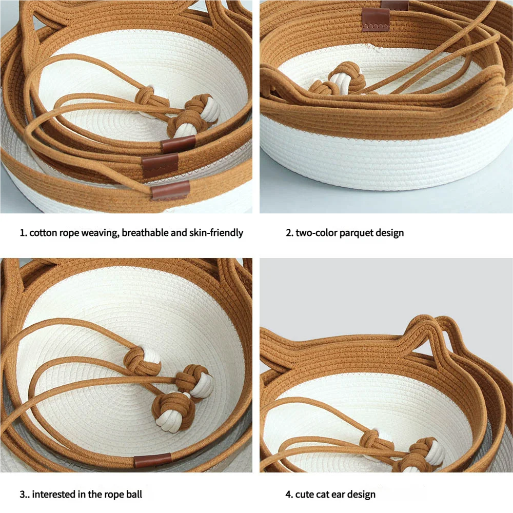 Nid pour chat tissé en pain cuit à la vapeur en forme d'oreille de chat, joli coussin pour chat en corde de coton, lit universel quatre saisons pour animaux de compagnie