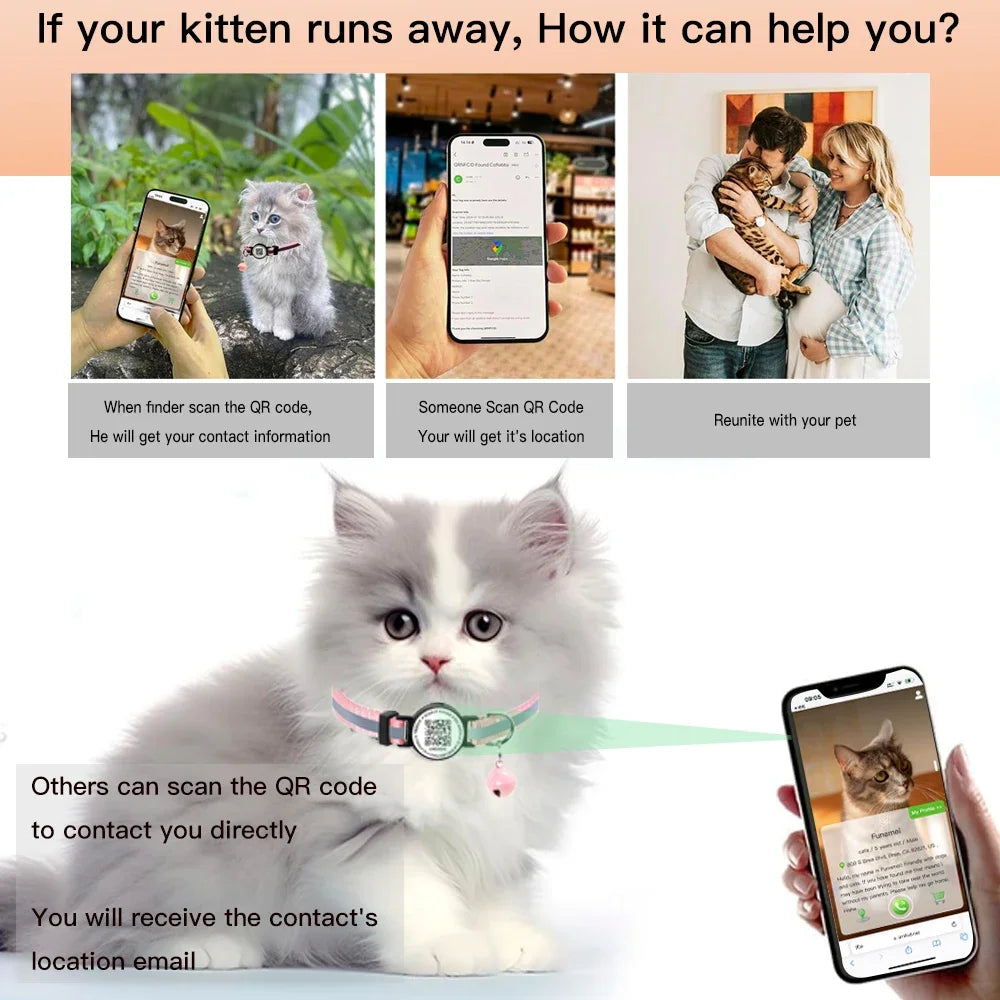 Collier pour chat avec étiquette d'identification à code QR, accessoires pour chiots et chats, colliers réfléchissants pour chatons, étiquette pour chat, libération rapide de sécurité