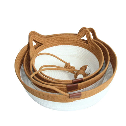 Nid pour chat tissé en pain cuit à la vapeur en forme d'oreille de chat, joli coussin pour chat en corde de coton, lit universel quatre saisons pour animaux de compagnie