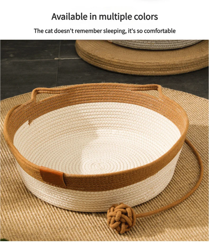 Nid pour chat tissé en pain cuit à la vapeur en forme d'oreille de chat, joli coussin pour chat en corde de coton, lit universel quatre saisons pour animaux de compagnie