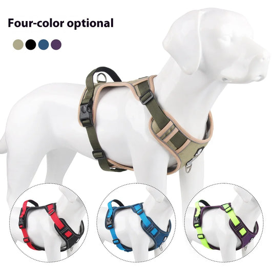 Harnais réfléchissant réglable pour chien de taille moyenne et grande, gilet d'entraînement en tissu Oxford militaire pour promener le chien, confortable et durable