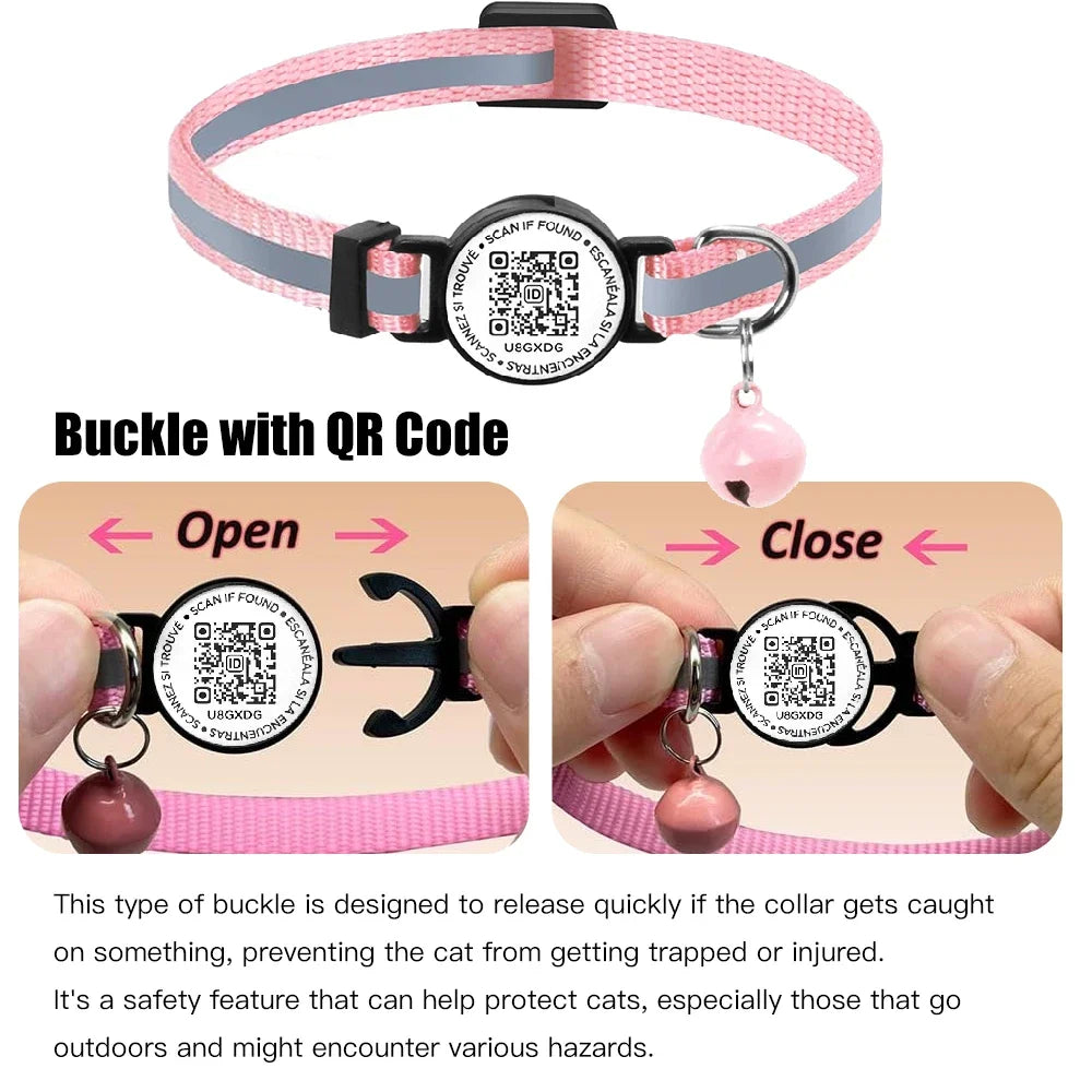 Collier pour chat avec étiquette d'identification à code QR, accessoires pour chiots et chats, colliers réfléchissants pour chatons, étiquette pour chat, libération rapide de sécurité