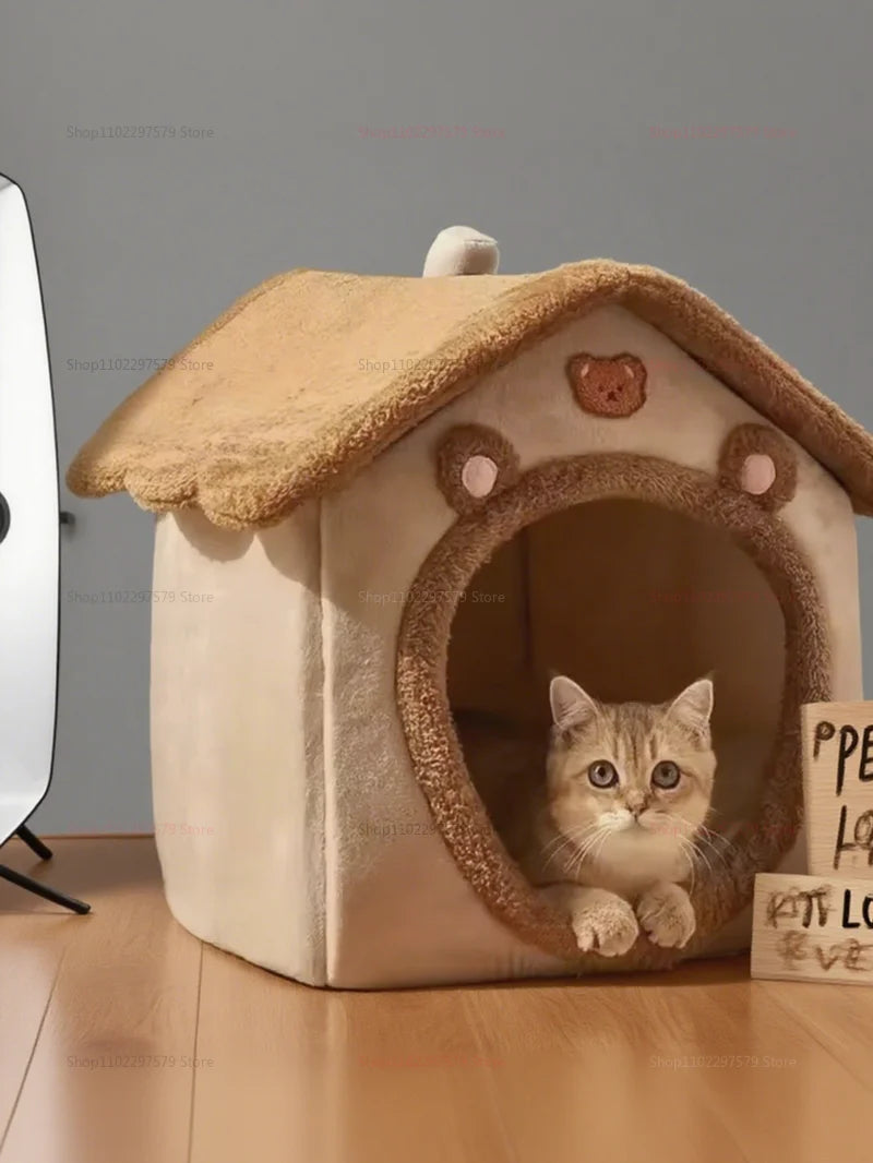 Nid pour chat quatre saisons, doux et chaud, niche pour chien, coussin amovible, confortable, pour l'intérieur et l'extérieur, 2025