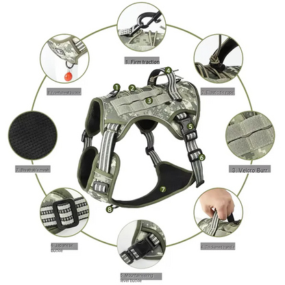 Harnais réfléchissant pour chien, entraînement tactique, anti-traction, gilet pour chien de taille moyenne et grande, laisse de sécurité réglable, harnais militaire pour animaux de compagnie