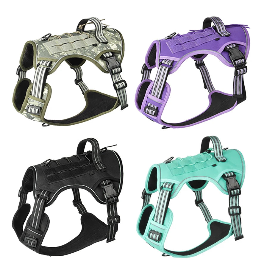 Harnais réfléchissant pour chien, entraînement tactique, anti-traction, gilet pour chien de taille moyenne et grande, laisse de sécurité réglable, harnais militaire pour animaux de compagnie