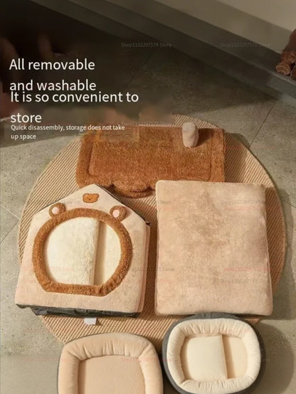 Nid pour chat quatre saisons, doux et chaud, niche pour chien, coussin amovible, confortable, pour l'intérieur et l'extérieur, 2025
