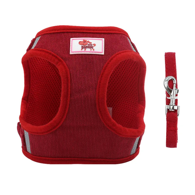 Ensemble gilet et laisse réfléchissants pour chien, coupe-vent, en velours côtelé, sangle de poitrine réglable, harnais en maille respirante pour chiens