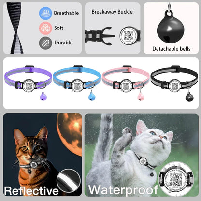 Collier pour chat avec étiquette d'identification à code QR, accessoires pour chiots et chats, colliers réfléchissants pour chatons, étiquette pour chat, libération rapide de sécurité